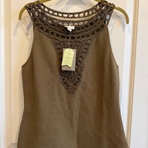 NWT Anthropologie Postmark Aicha Embellished Tank Top Ribbed Medium Brown Taupe